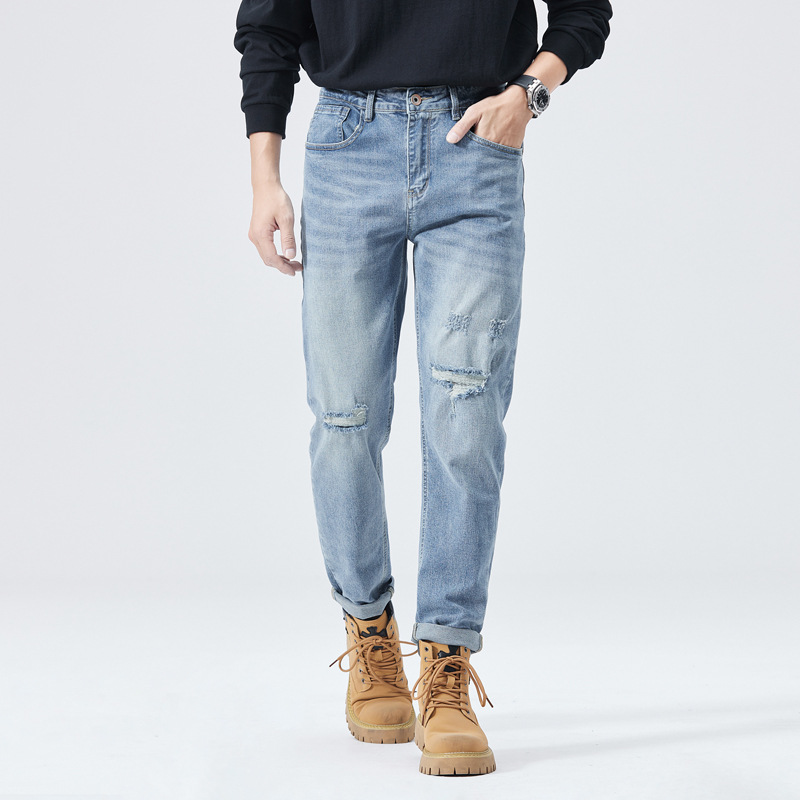 Otoño e invierno nuevo Xinjiang algodón rasgado pantalones hombres lavados resistentes al desgaste grandes vaqueros de la vaca marca de moda suave todo partido Pantalones rectos