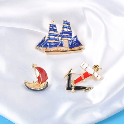 New boat brooch European and American fashion vintage enamel Navy sail anchor rudder Marine men's and women's suit pin
