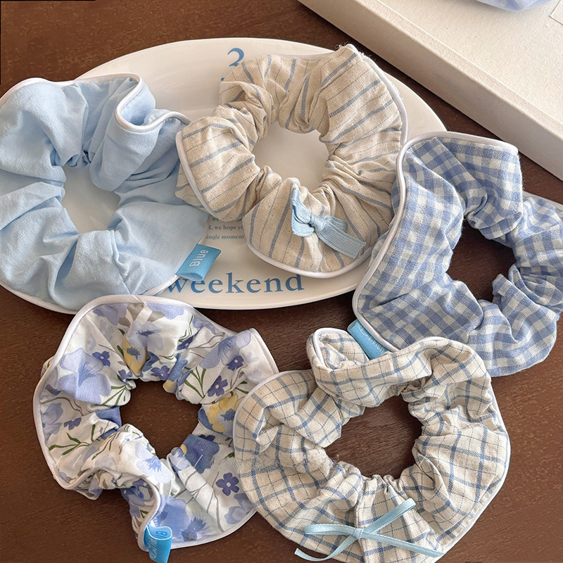 Blue Ballet Style Hair Scrunchie With Bowknot Hair Accessory_voghion.com