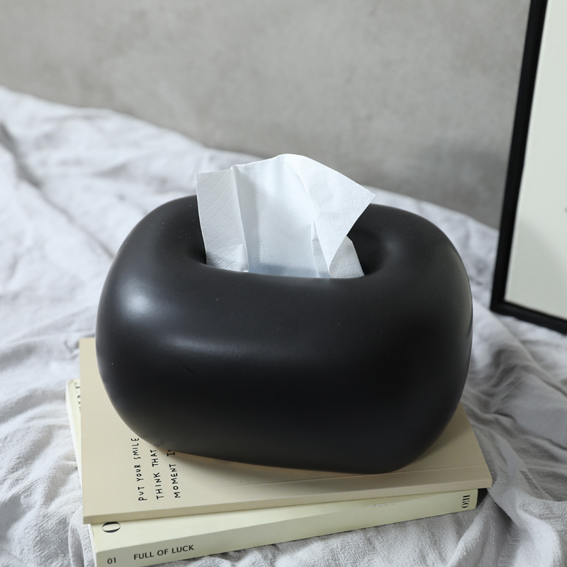 Decoración de caja de pañuelos de cerámica blanca y negra simple moderna decoración de diseño de caja de dibujo de papel de sala de estar de hogar creativo decoración de sentido