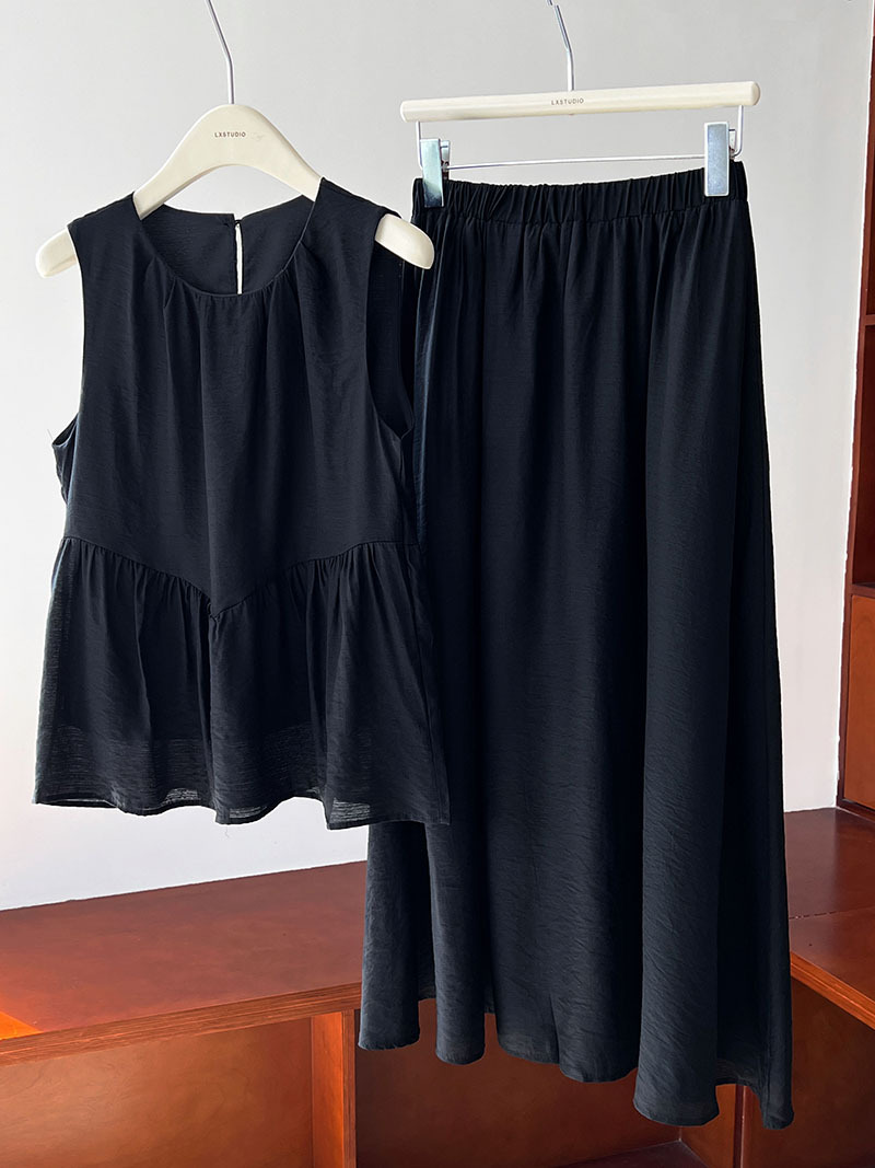 Summer Lightweight Sleeveless Vest Doll Shirt Skirt Two Piece Set Loose Tencel Suit Women