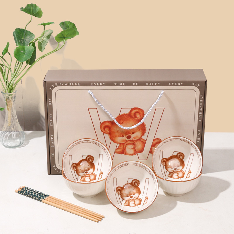 萌え趣味熊プレゼント食器陶磁器碗箸セットギフトボックスに新居に引っ越してプレゼントします。|undefined