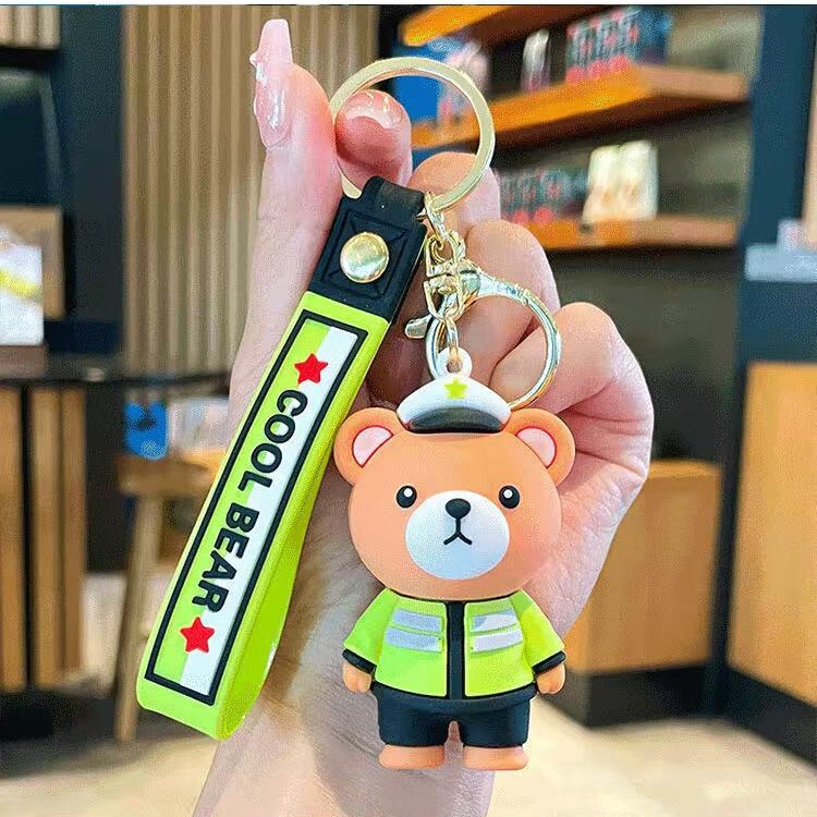 クリエイティブ漫画交通警察消防士クマキーホルダーかわいいスクールバッグ車のキー絶妙な小さなペンダントギフトドロップシッピング|undefined