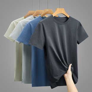 Wholesale Summer New Men's Ice Silk Solid Color Round Neck T-Shirt Ice Feeling Quick Drying Fashion Couple Easiest for Match
