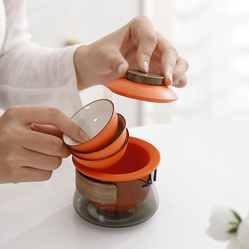 Glass handheld travel tea set for traveling