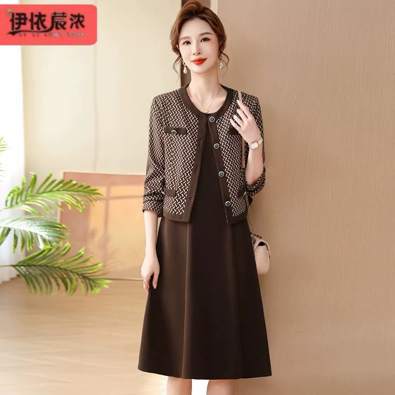 Весенний новый костюм для мамы 2024 весна и осень женская одежда среднего и пожилого возраста модная юбка в западном стиле, закрывающая живот, оптом