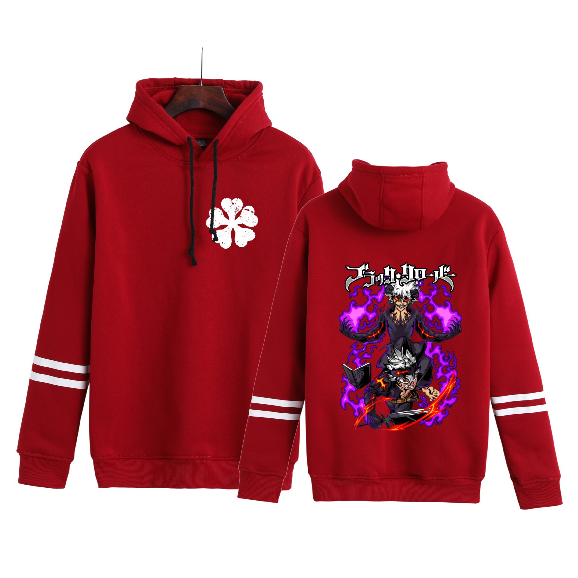 Trébol de cuatro hojas negro transfronterizo Black Clover hombres y mujeres pareja en contraste suéter con capucha de moda