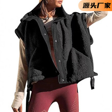 跨境亚马逊女装毛绒背心外贸无袖羊羔绒马甲保暖女士马甲背心外套