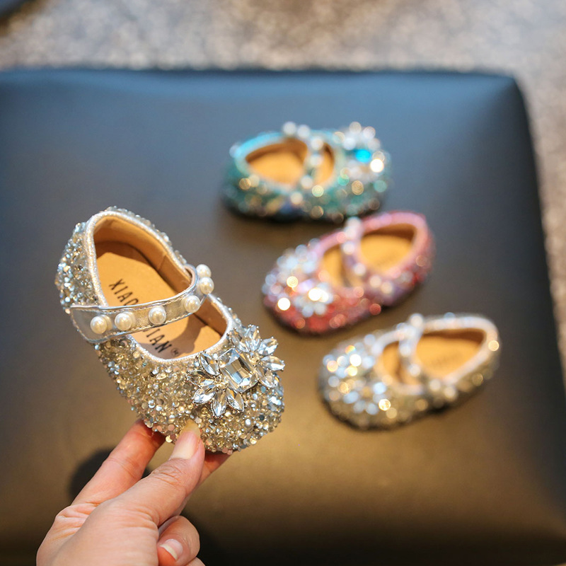 Girls' Princess Shoes 2025 New Autumn Single Shoes for Older Children with Dresses Shiny Crystal Shoes for Girls and Children's Leather Shoes