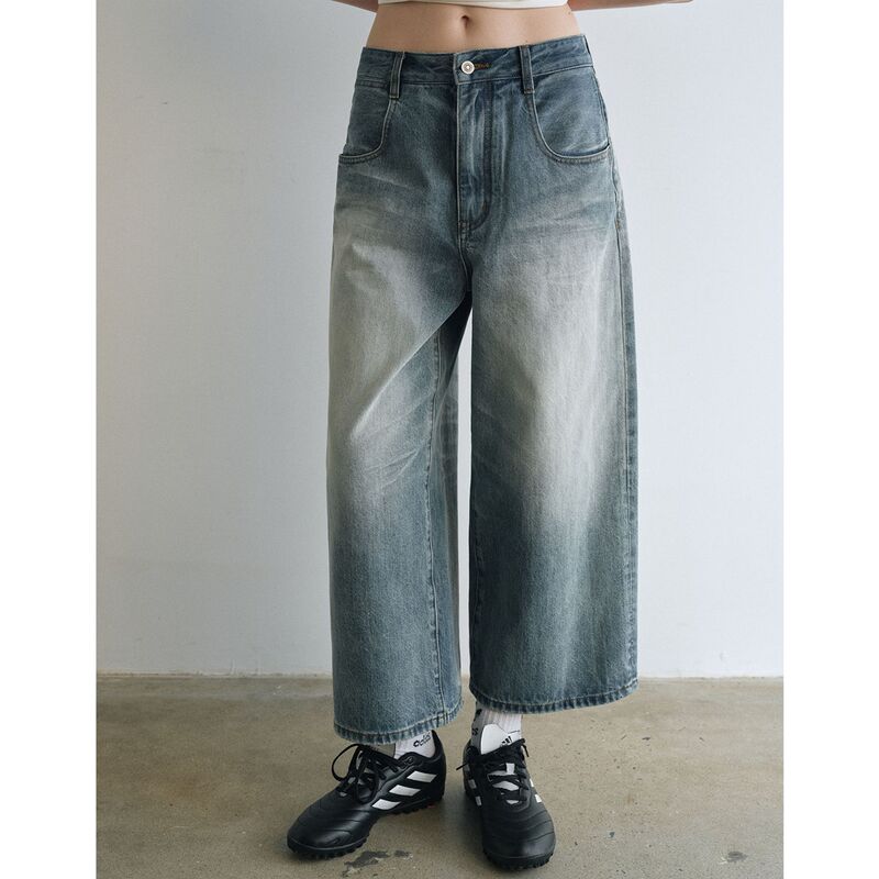 [Timekeeping] New Product Pure Cotton Washed Vintage Retro Nine-Point Pants Casual Loose Mid-Waist Jeans for Women V9287