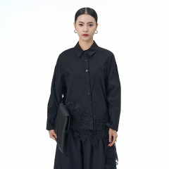 透かし彫りのデザインのオリジナルの長袖のシャツ2025春の新型の大きいサイズの婦人服のゆったりしていてやせている上着の女性69229