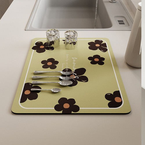 Pastoral Creamy Floral Silica Gel Water Absorbent Mat Desk Plate Trivet Heat Insulation Anti-Scald Pad Anti-Slip Kitchen Drain Mat