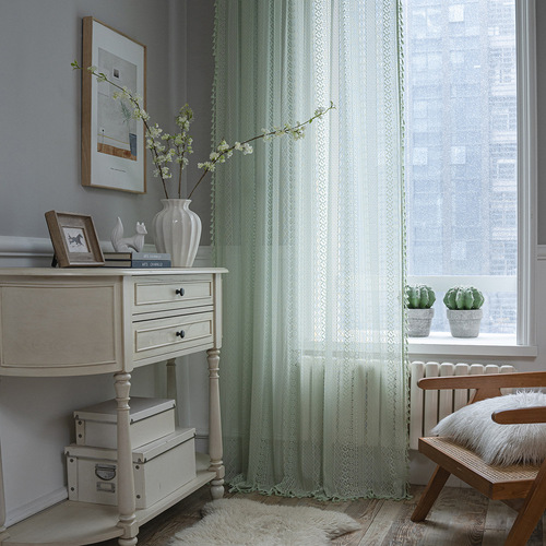 Yimanqiyun finished curtains green crochet translucent American country style hollow living room balcony bedroom bay window art
