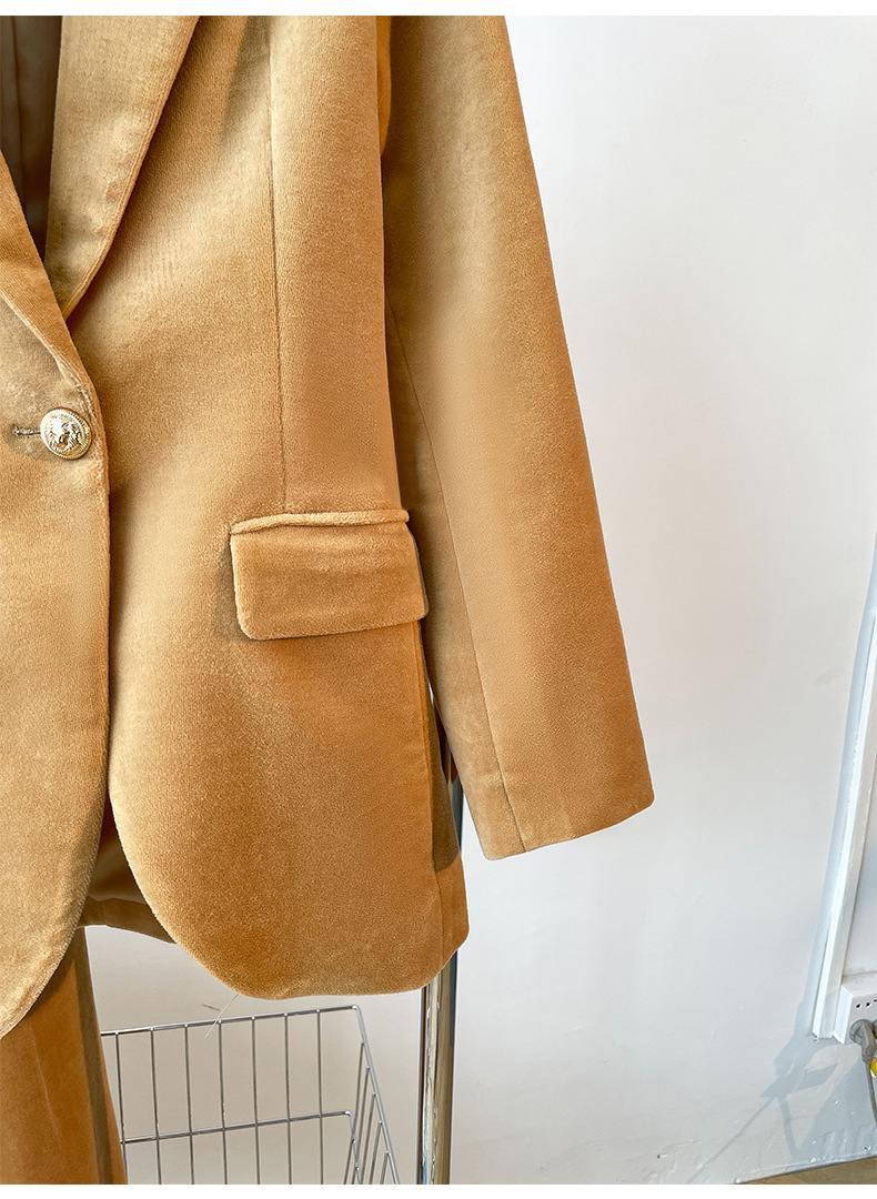 GraceChic 2025 Spring And Autumn New One-Button Set Irregular Lapel Simple Camel Suit Pants For Women_voghion.com