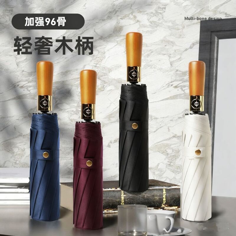 Fully Automatic Solid Wood Handle Umbrella, Windproof, Vinyl-Coated, Dual-Use for Sun and Rain, Business Advertising Umbrella, Customizable with Logo, Wholesale