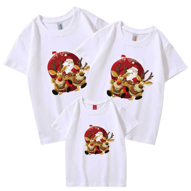 Dibujos animados para niños santa claus padre-hijo camiseta manga corta nuevo 2024 nueva familia de tres o cuatro hombres y mujeres transfronterizos