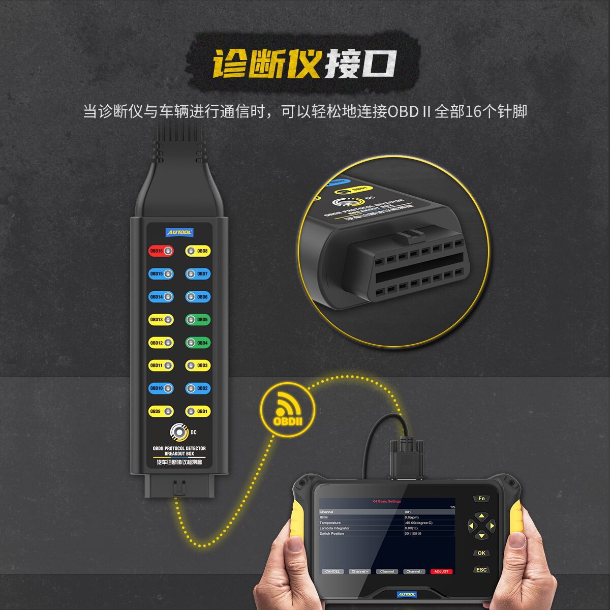 AUTOOL detector de protocolo de diagnóstico automotriz OBD sistema de energía del vehículo de detección de señal de diagnóstico caja de puente