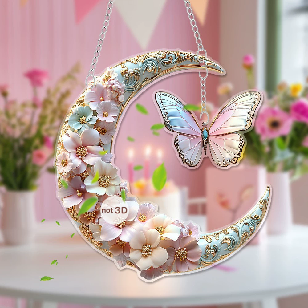 Новое персиковое цветение, бабочка, 2D акриловое плоское украшение для двора, подвесное украшение для окна спальни, подвесное украшение