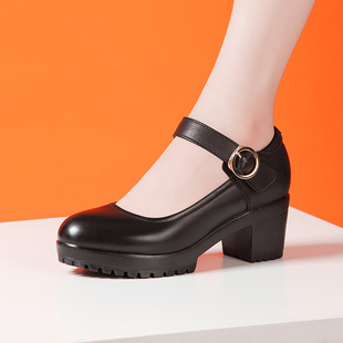 Medium Heel Thick Heel Round Toe Catwalk Shoes Women's Thick Sole Waterproof Platform Cheongsam Model Performance Work Shoes Flats