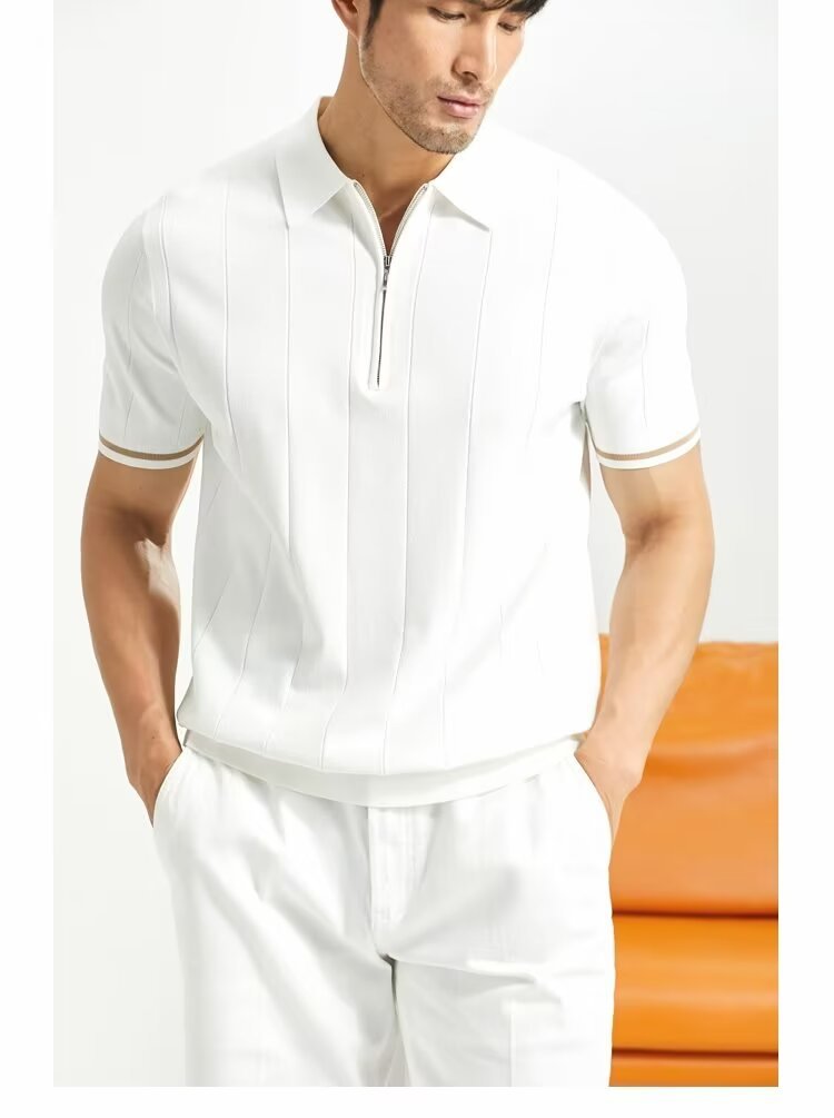 Nuevos productos de ropa de hombre de verano nuevo seda de hielo transpirable antiarrugas hombre ligero maduro negocio casual cuello de manga corta camiseta polo camisa