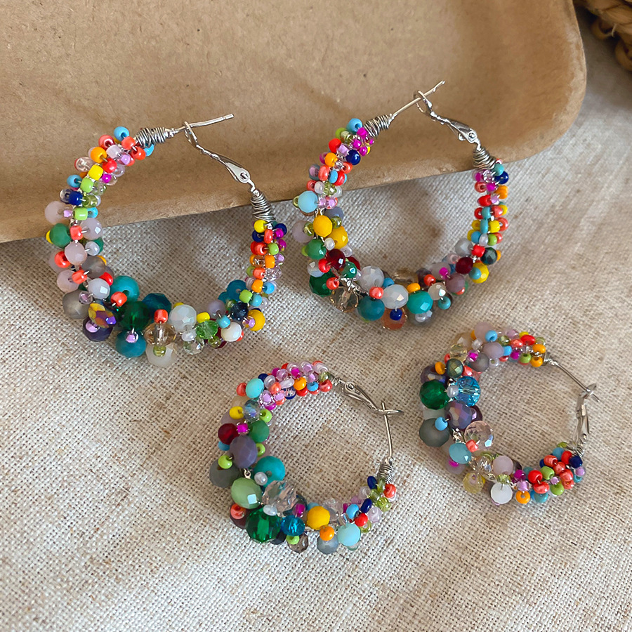 Bohemian Style Colorful Crystal Beaded Earrings, Forest Style Holiday Style Exaggerated Earrings, Ethnic Style Earrings for Women