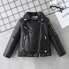 Children's clothing, handsome children's performance leather jacket with rivets, motorcycle leather jacket 2024 spring and autumn new Korean style jacket for boys and girls