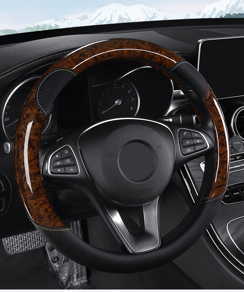 Factory Wholesale Four-Season Universal Anti-Slip Sweat-Absorbent Crystal Peach Wood Grain Car Steering Wheel Cover Protective Cover for Car