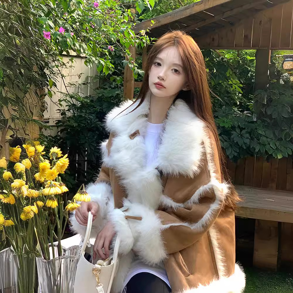 新款仿狐狸毛皮毛一体加厚派克服毛领皮草外套女冬季毛毛大衣