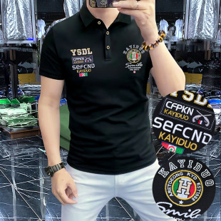 Distinctive logo men's lapel embroidery polo shirt 2025 summer new breathable short sleeve high-end half sleeve business trend