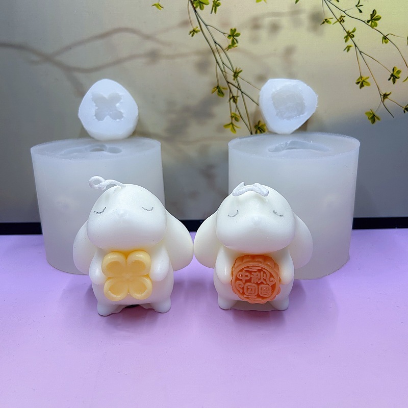 兔子香薰蜡烛硅胶模具DIY桂花兔月饼兔中秋节兔子香薰石膏烘焙模|undefined