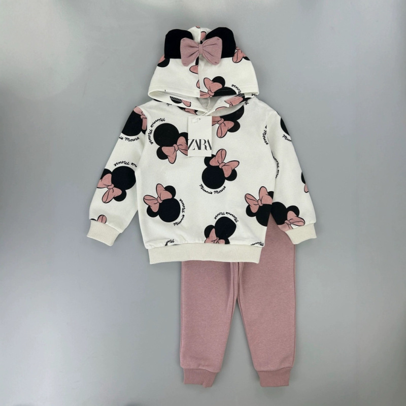 2024 Cross-Border Wholesale Children's Clothing Animation Small and Medium-Sized Children Daisy Thin Velvet Sweatshirt Set 2-Piece Set Autumn and Winter Girls Two-Piece Set