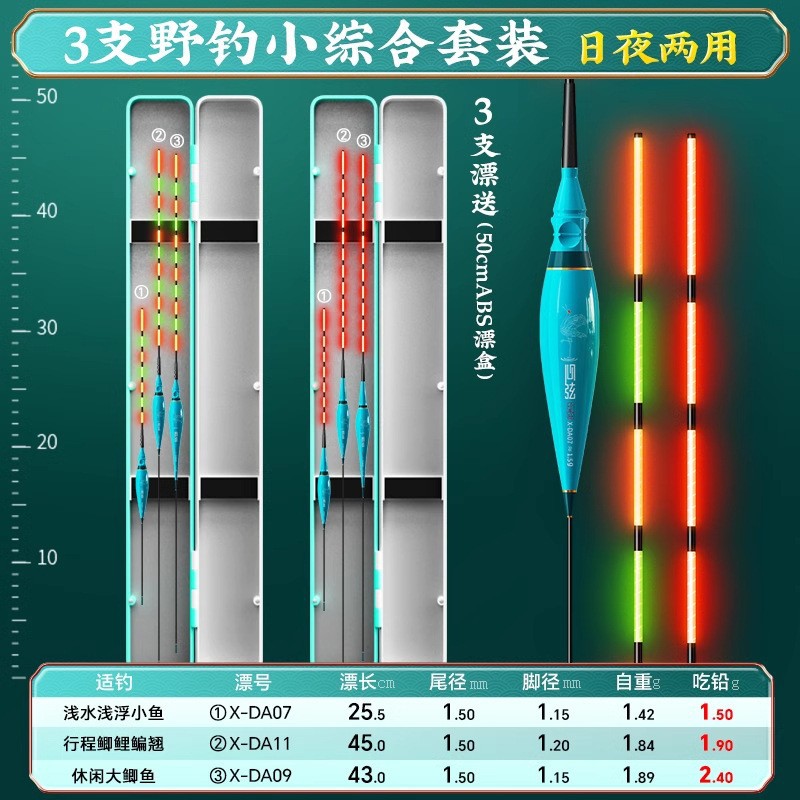 Pequeño traje de deriva luminosa Fengxian con caja de deriva al por mayor conjunto integral de múltiples aguas deriva de pescado anzuelo de mordida deriva de pescado crucian que cambia de color deriva de pescado
