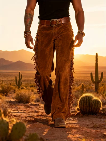 Amazon Cross-Border Men's Retro Western Cowboy Popular Suede Fringe Wide-Leg Pants