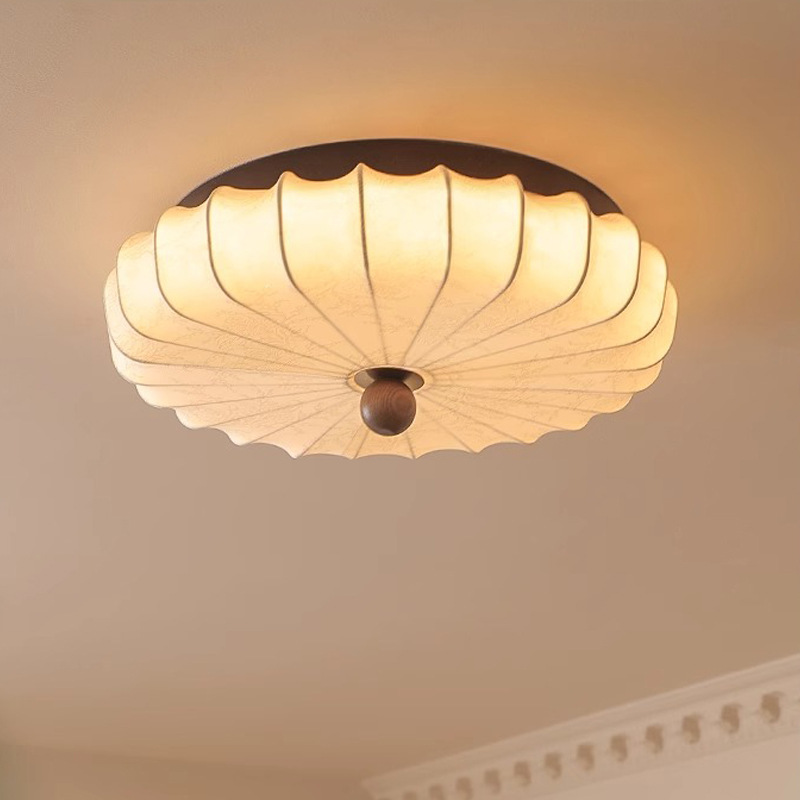 lámpara de dormitorio de madera sólida lámpara de techo estilo francés medieval retro lámpara de sala de estar estilo japonés redondo tela estudio lámpara de dormitorio principal