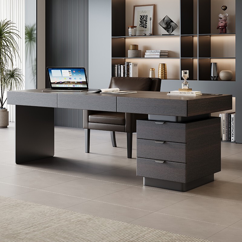 Italian Style Minimalist Study Desk Home Light Luxury Modern Simple Designer Computer Desk Smoky Color High-end Desk