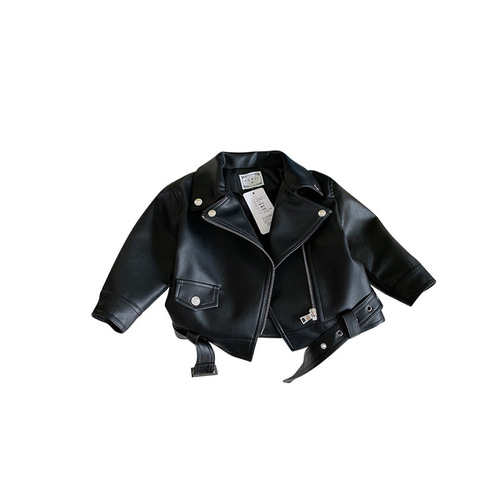 Girls fashionable leather jacket  autumn and winter new style children's velvet thickened leather jacket baby winter warm jacket trendy
