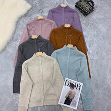 2025冬新款半高领针织开衫女温柔风宽松显瘦勾花长袖毛衣打底上衣