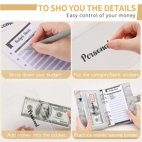 Cross-border A6 wire-bound notebook diary with marble texture leather PU 6-hole wire-o notebook cash budget
