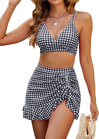 Traje de Baño de Dos Piezas con Estampado y Talle Alto de Poliéster, Alta Elasticidad, para Natación image 13