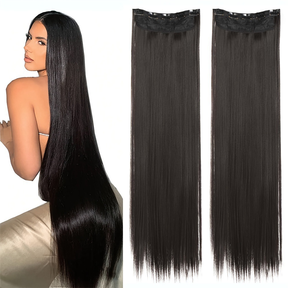 80CM una pieza de peluca de cinco tarjetas de cabello recto super largo no es fácil de atar nudos de cabello recto extensión de estilo de cabello