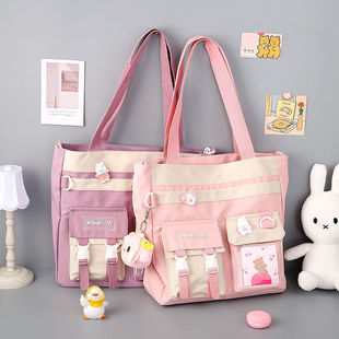 Ins Style Canvas Bag Women's Crossbody Bag Large Capacity Student Class Satchel Shoulder Bag Dual-Use Bag Carrying Book Bag Shoulder Bag