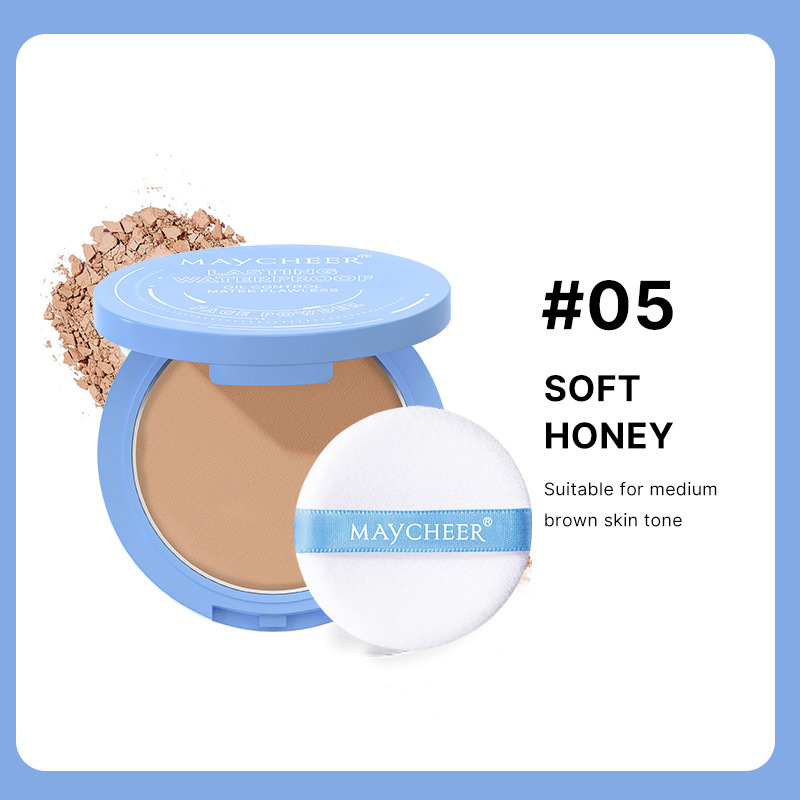 Transfronterizo MAYCHEER polvo impermeable de maquillaje para mujeres, maquillaje natural desnudo, control de aceite, polvo de maquillaje de miel.