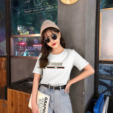 夏季跨境女装新款显瘦套头t恤女韩版休闲学生印花短袖上衣女批发