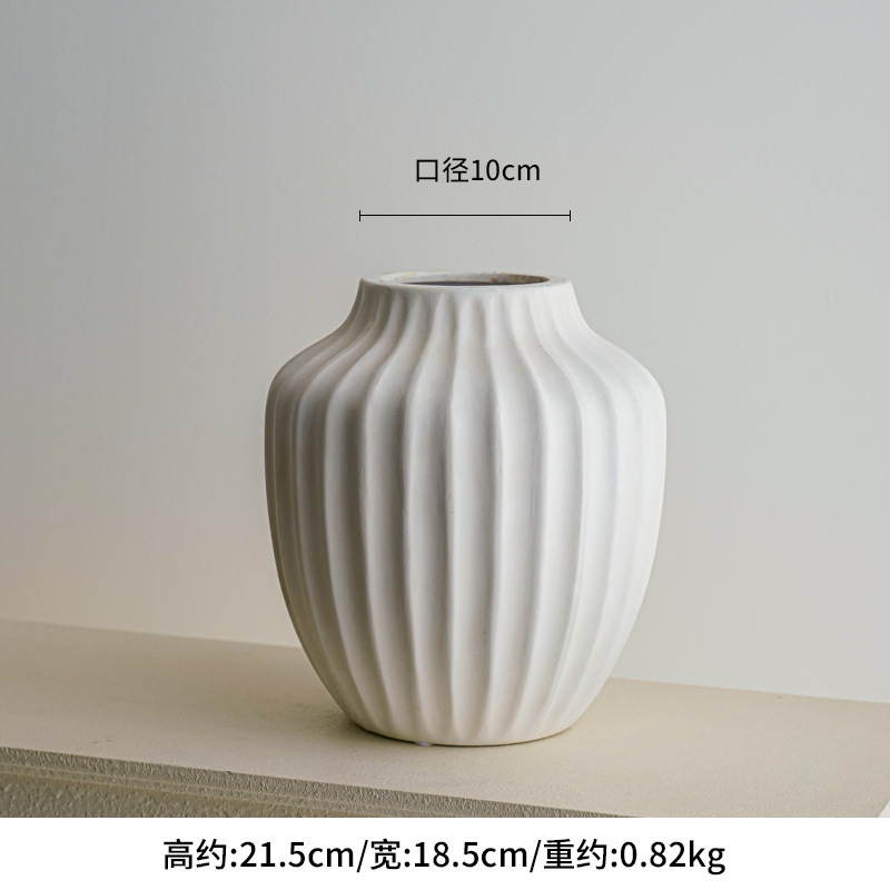 陶器の花瓶の装飾品リビングルームフラワーアレンジメントシンプルで軽い高級ハイエンド水生花フレンチミッドセンチュリークリームスタイル|undefined