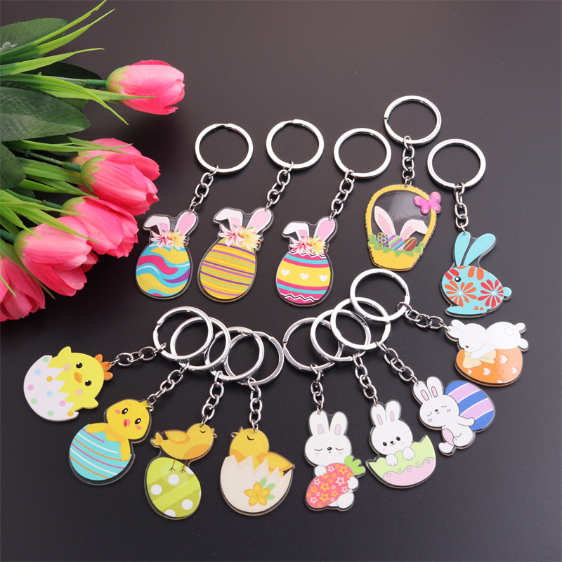 Simple Style Rabbit Animal Stainless Steel Arylic Printing Easter Keychain display picture 1