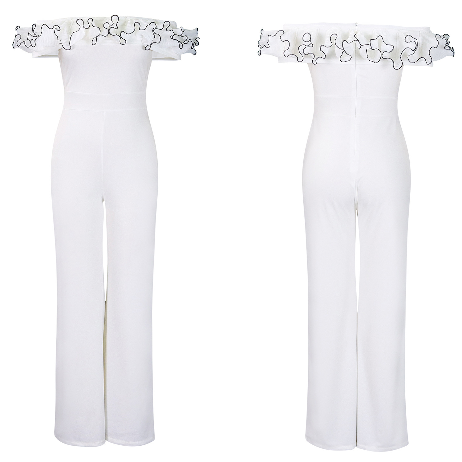 abbigliamento donna sexy attillato tinta unita monospalla arricciato spalle scoperte manica corta tuta commercio estero_voghion.com