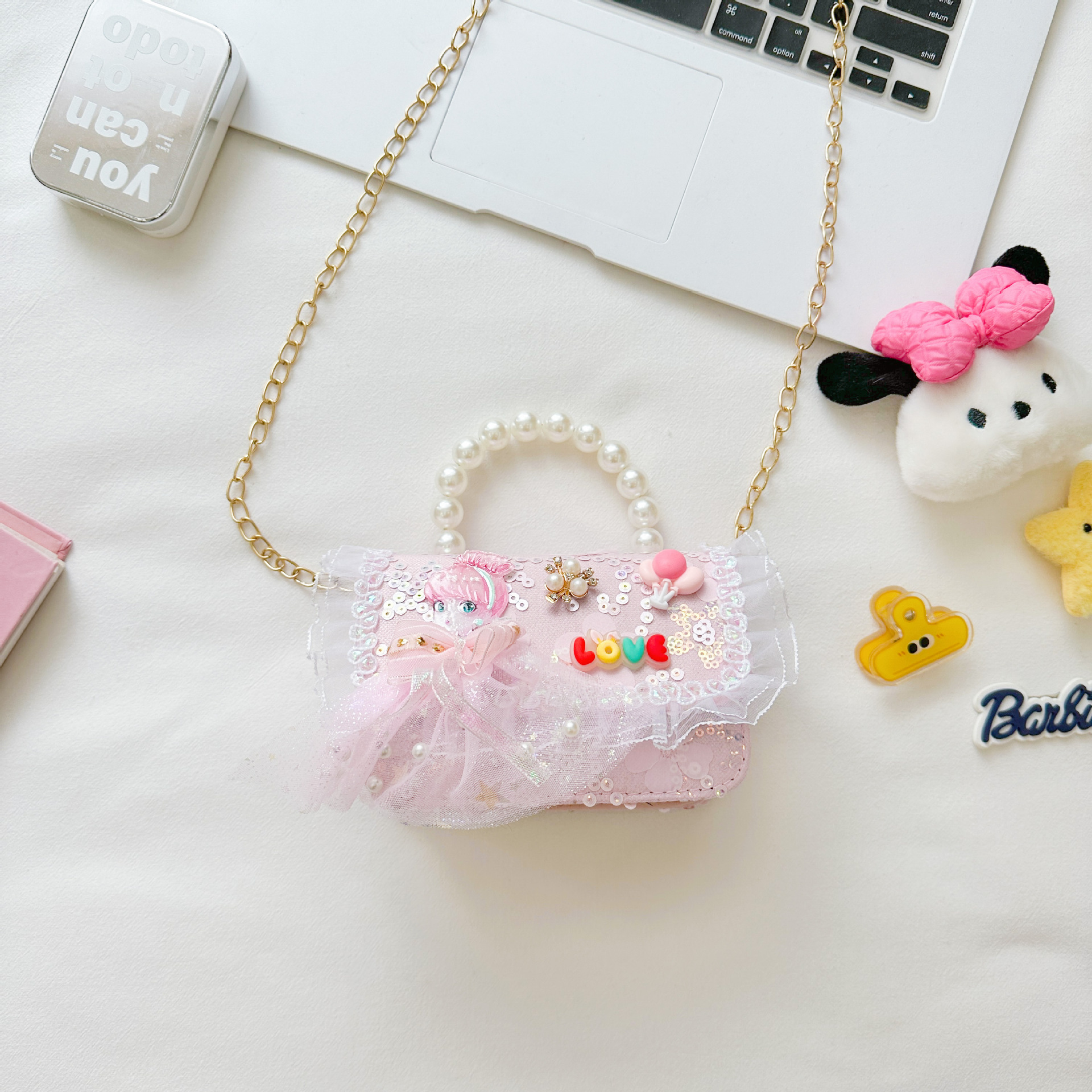 Nuevo bolso infantil de moda de otoño bolso de mochila para chicas bolso portátil de perlas princesa pequeña fragancia bolso de cambio al por mayor