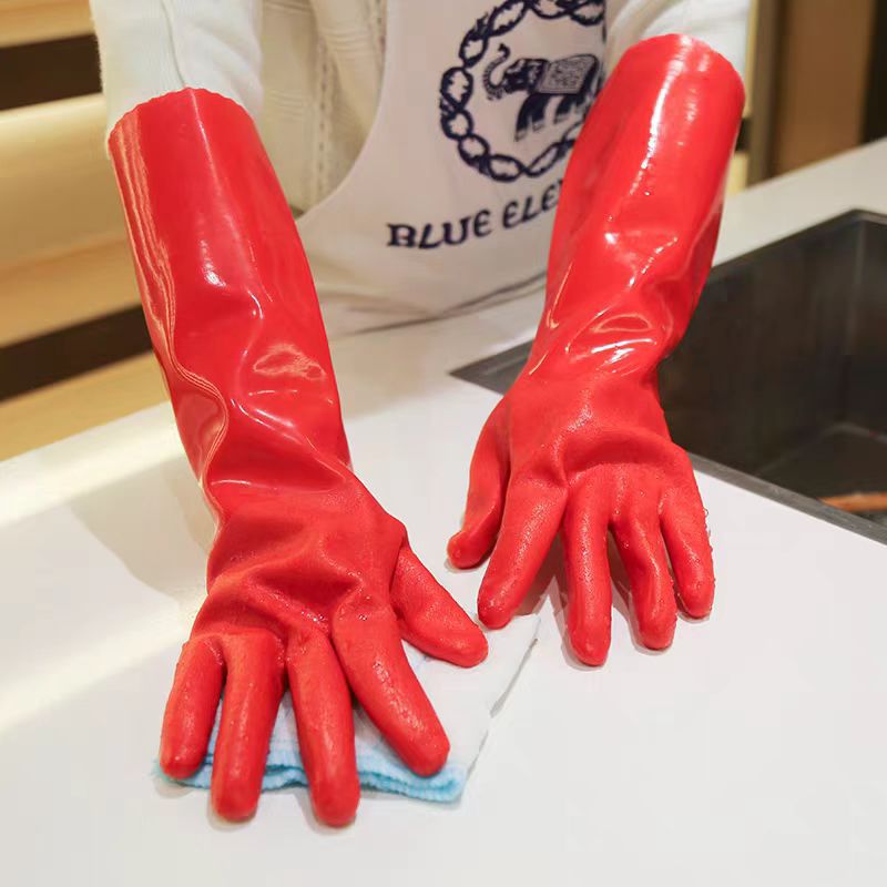 Guantes cálidos de lana de cuero con lana de PVC grueso lavado de ropa de cocina lavavajillas impermeable a la limpieza