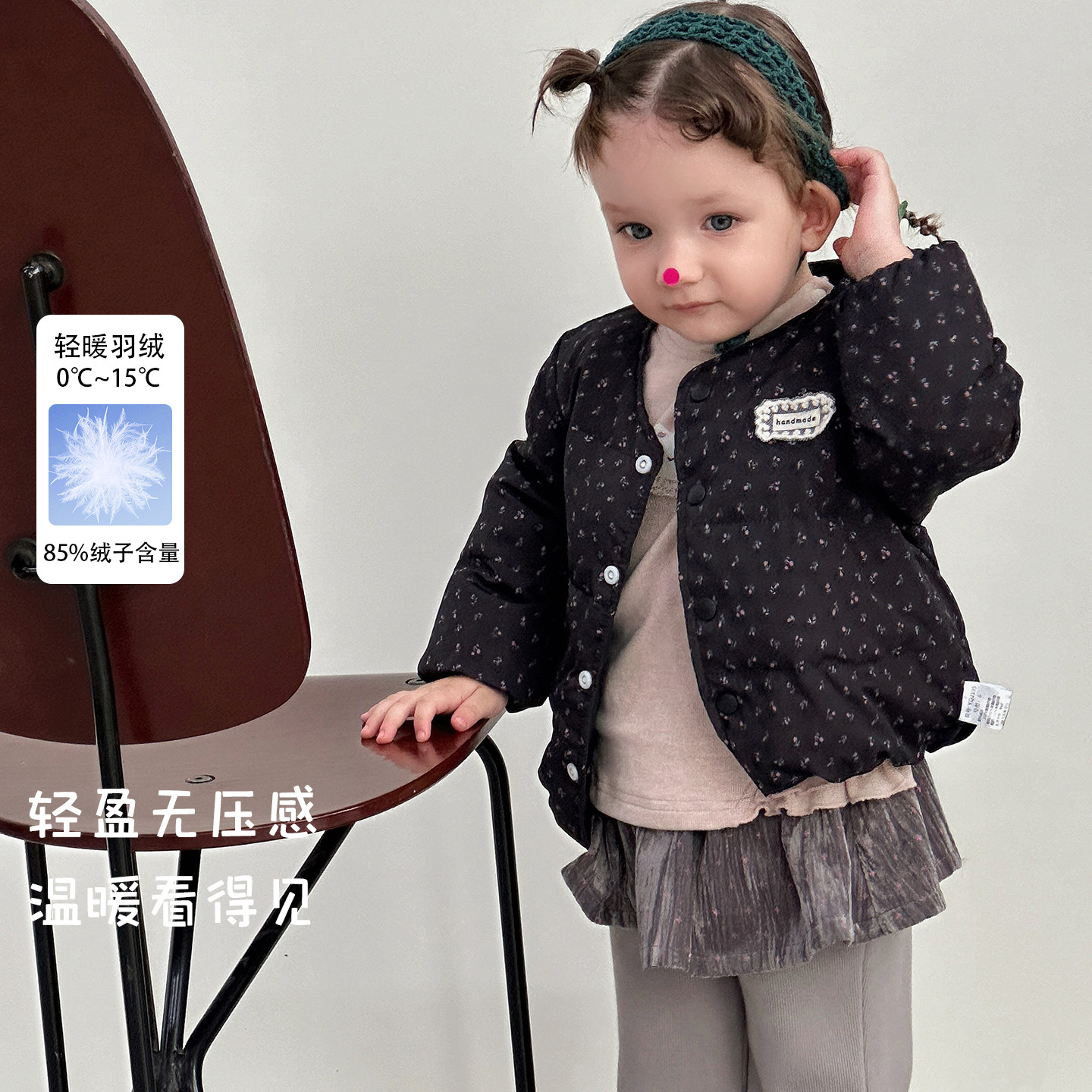 Girls' stylish and sweet floral light feather lining jacket, 2026 autumn and winter new model, lightweight and warm coat for infants and toddlers