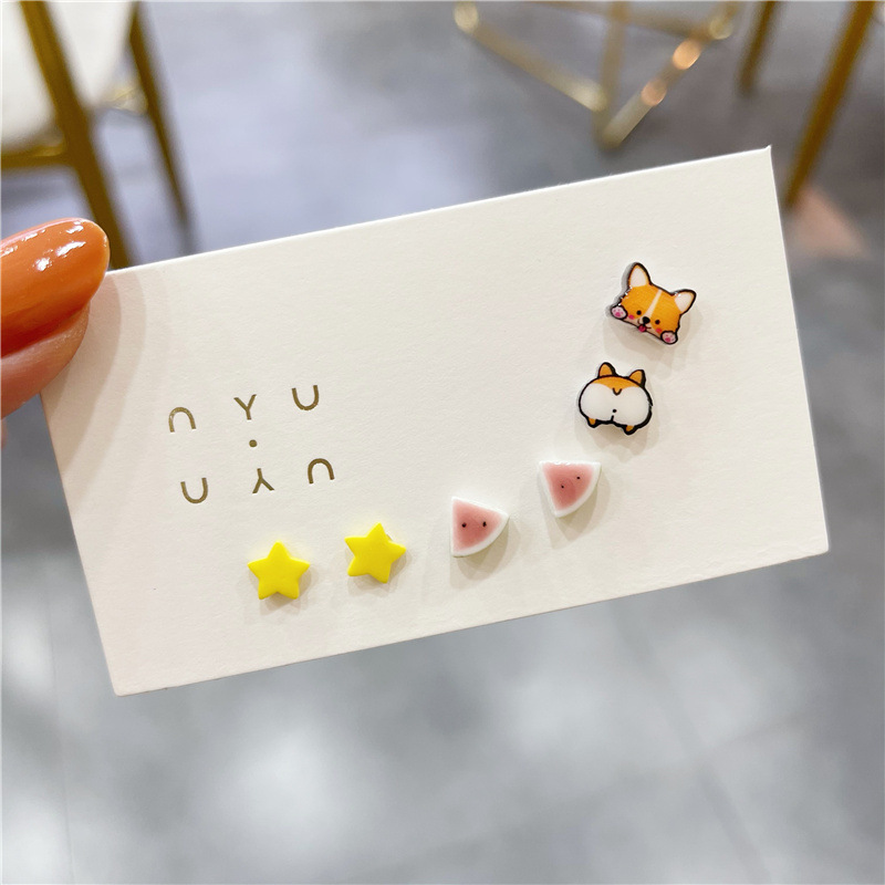 10g Weight Ear Studs Classification 1 Pair Quantity Daily Occasion ceramics Material Rabbit, Flower, Watermelon Pattern Women's Gender Cute, Sweet Style 1 Pair Cute Sweet Rabbit Flower Watermelon Ceramics Ear Studs 1
